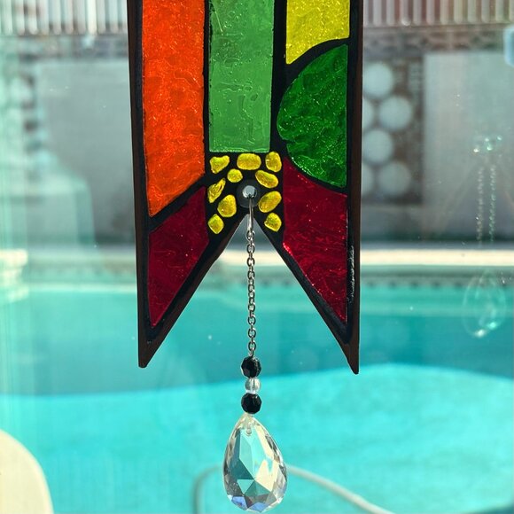 Stained glass sun catcher hanging w/crystal Handmade in USA - Great gift idea - Picture 3 of 6